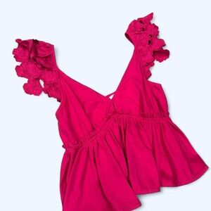 anthropologie pink ruffle top